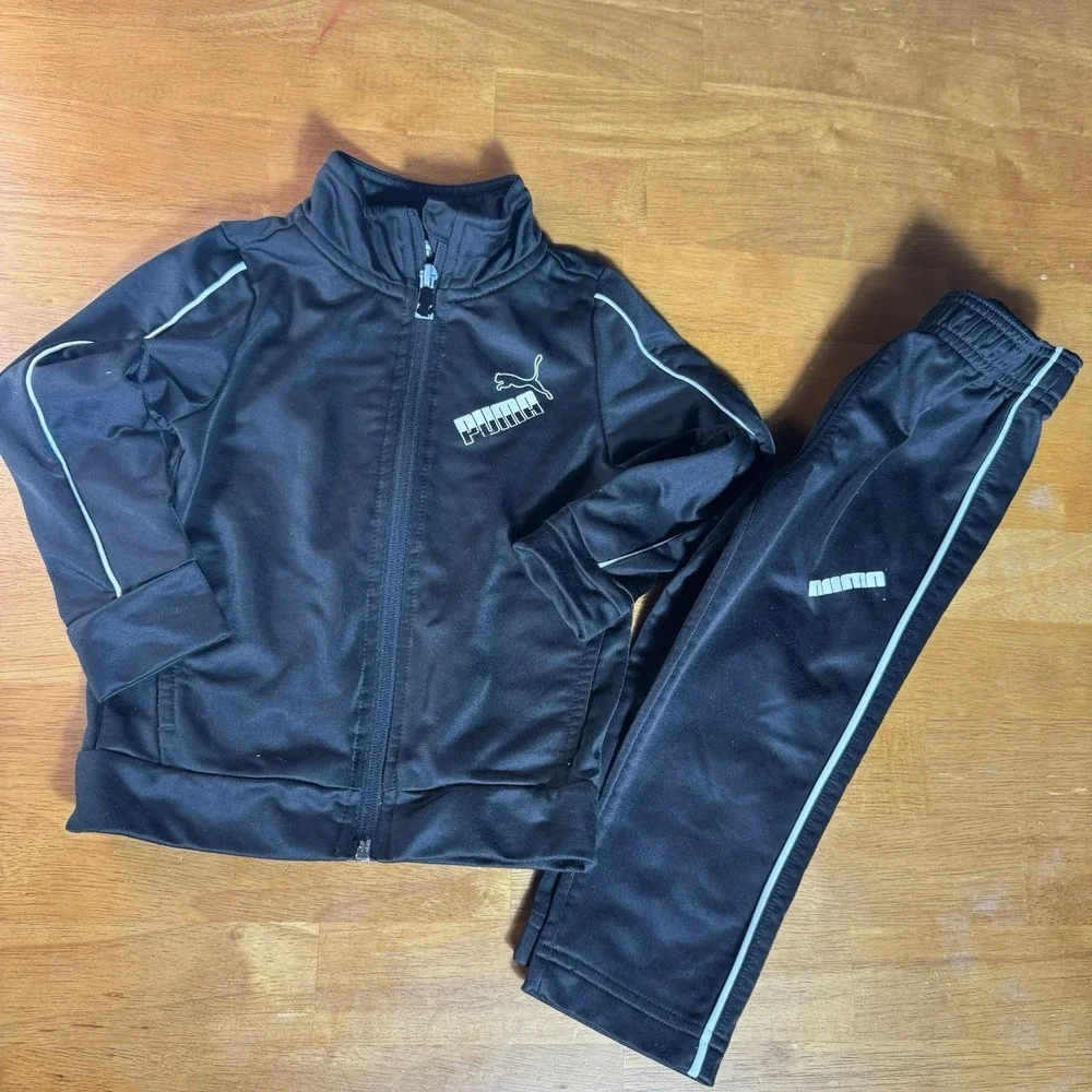 BOYS PUMA TRACKSUIT Sz 2T ZIP UP JACKET AND PANTS 2 PIECE SET BLACK Sport